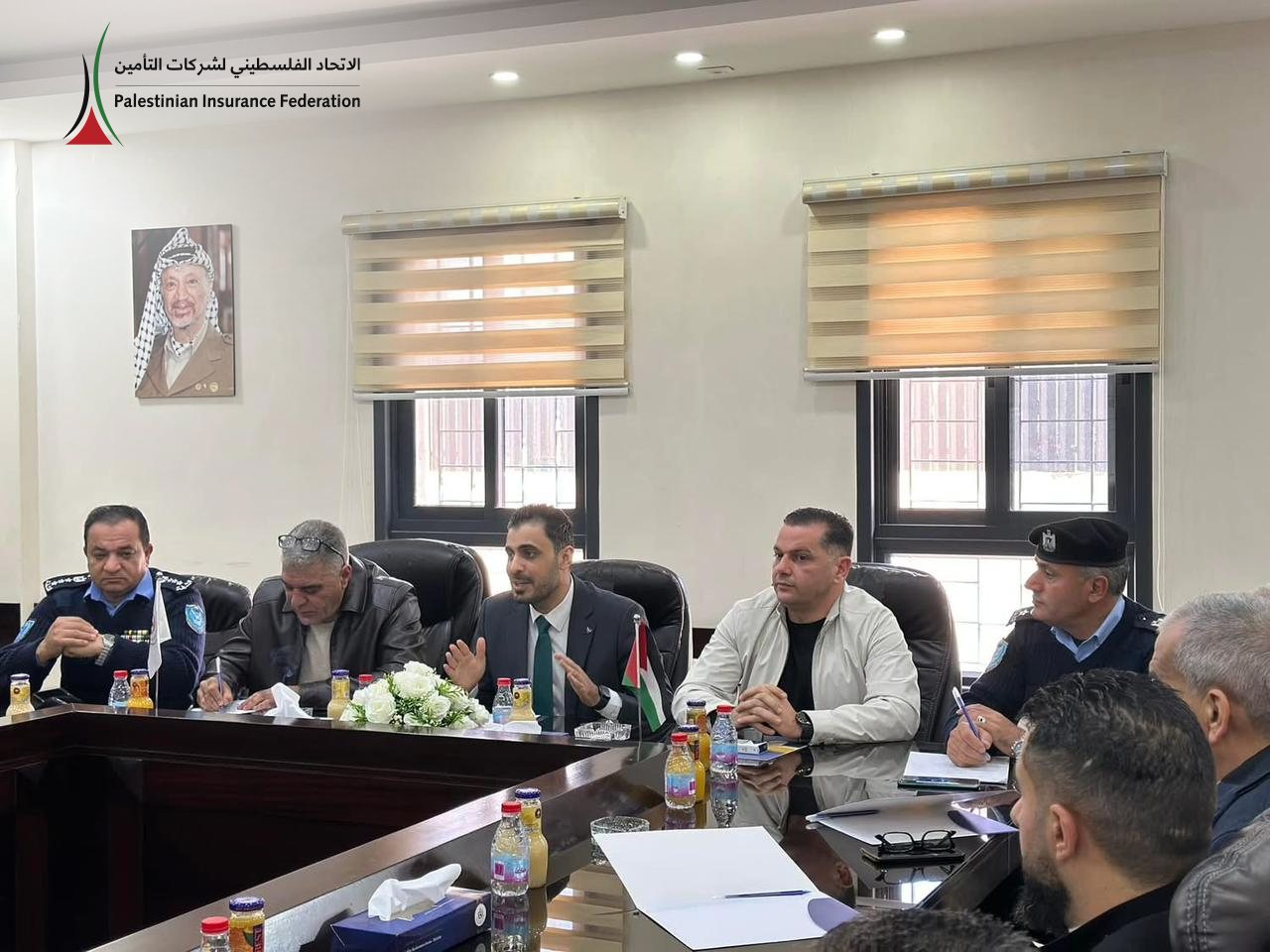جانب من الاجتماع الذي عقده الاتحاد الفلسطيني لشركات التأمين في مقر ملتقى رجال الأعمال في نابلس بتاريخ 30/12/2024